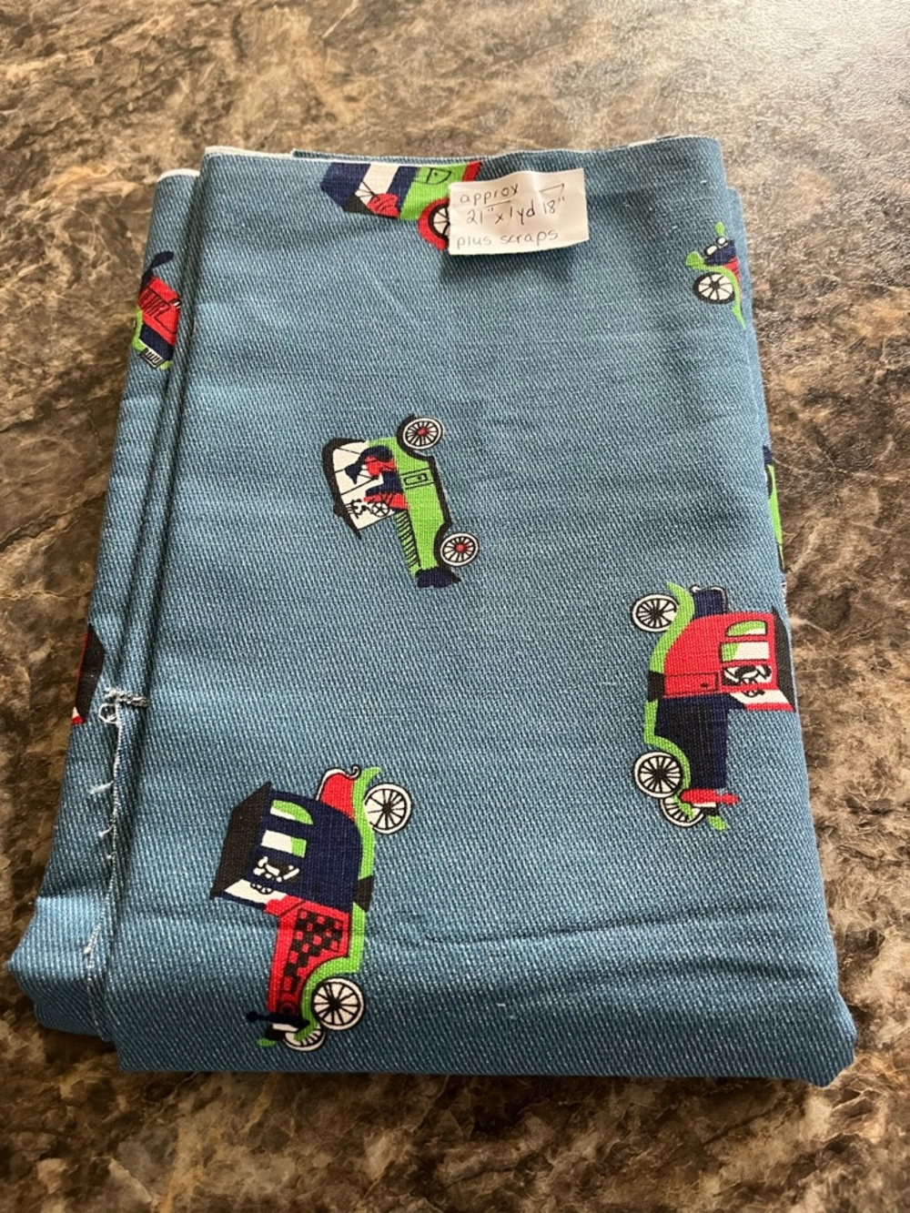 Vintage Novelty Car Print Blue Fabric Panel